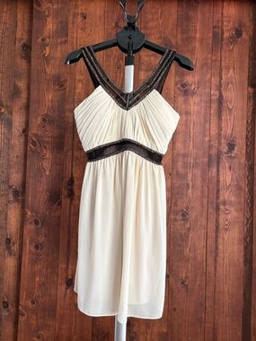 Minuet Petite Ivory Midi Dress with Black and Gold Trim